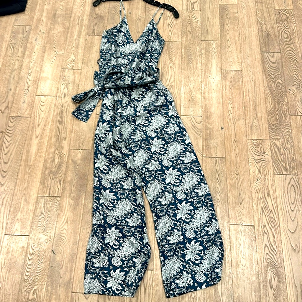 % Silk Apiece Apart Blue Paisley Jumpsuit - Euc